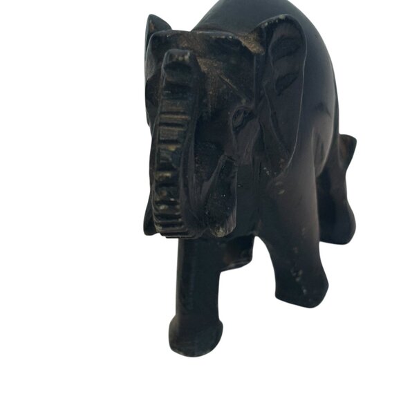Hand-Carved Black Stone Elephant Figurine 3" Tall Decorative Accent Collectible - Picture 4 of 9